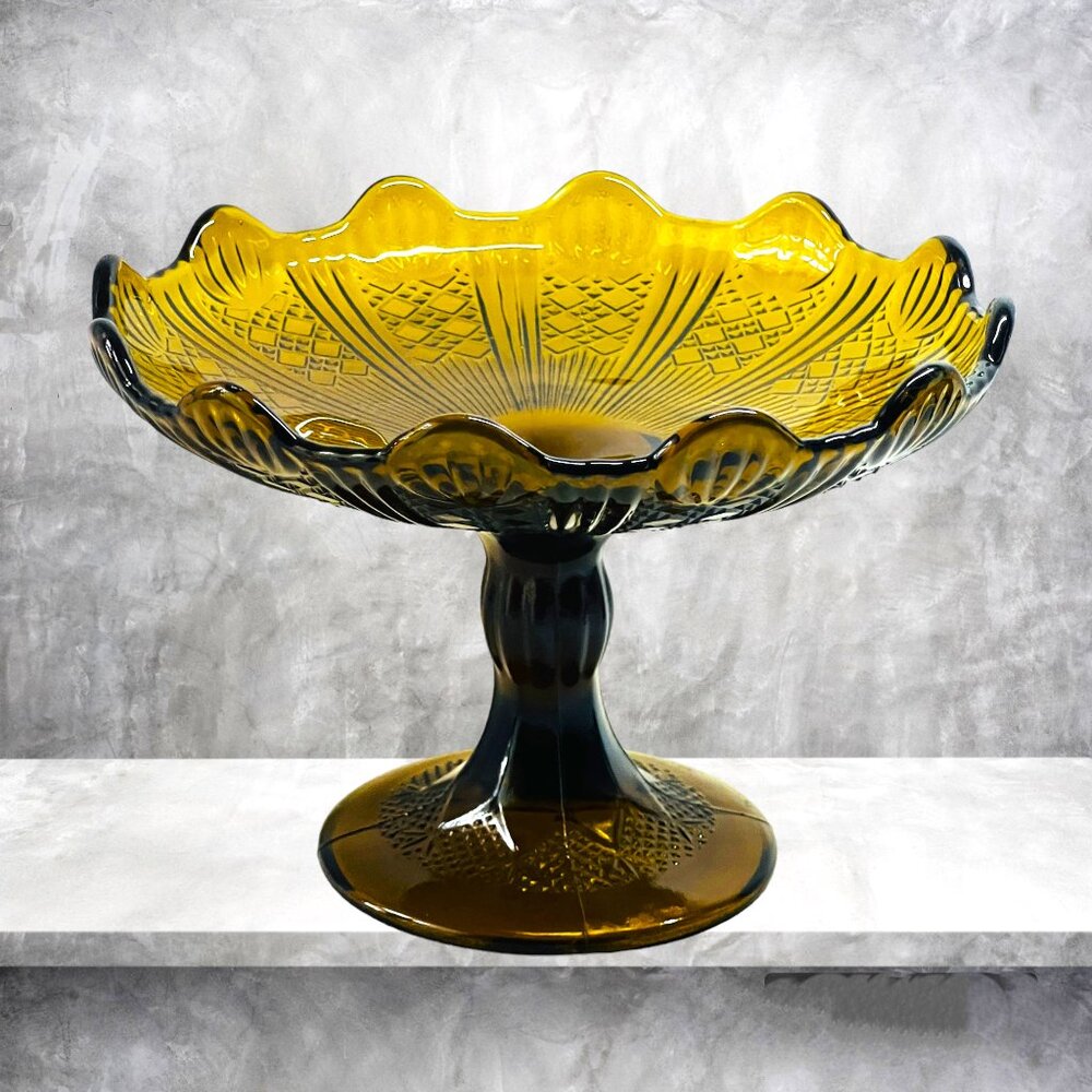 Vintage Amber Centerpiece Compote Early 20th Century Large European Candy Dish